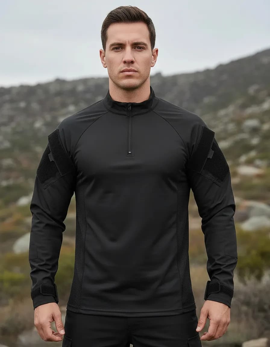 Camisa Profissional  Combat Shirt Tática Preta Reforçada