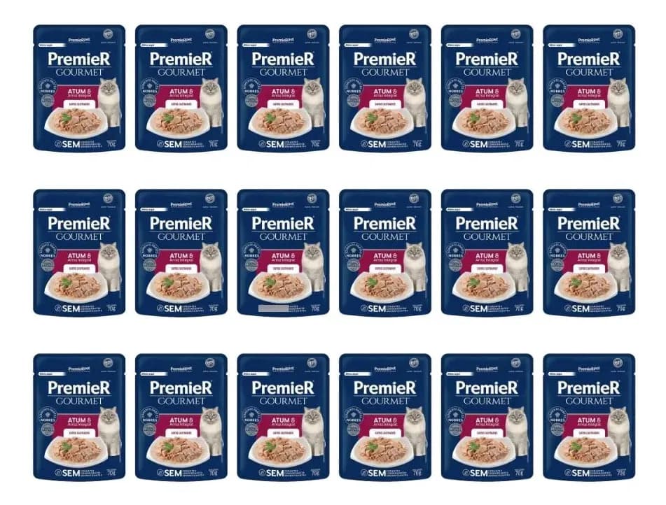 Kit 18 Sachês Premier Gourmet Atum/arroz Integral Gatos 70g