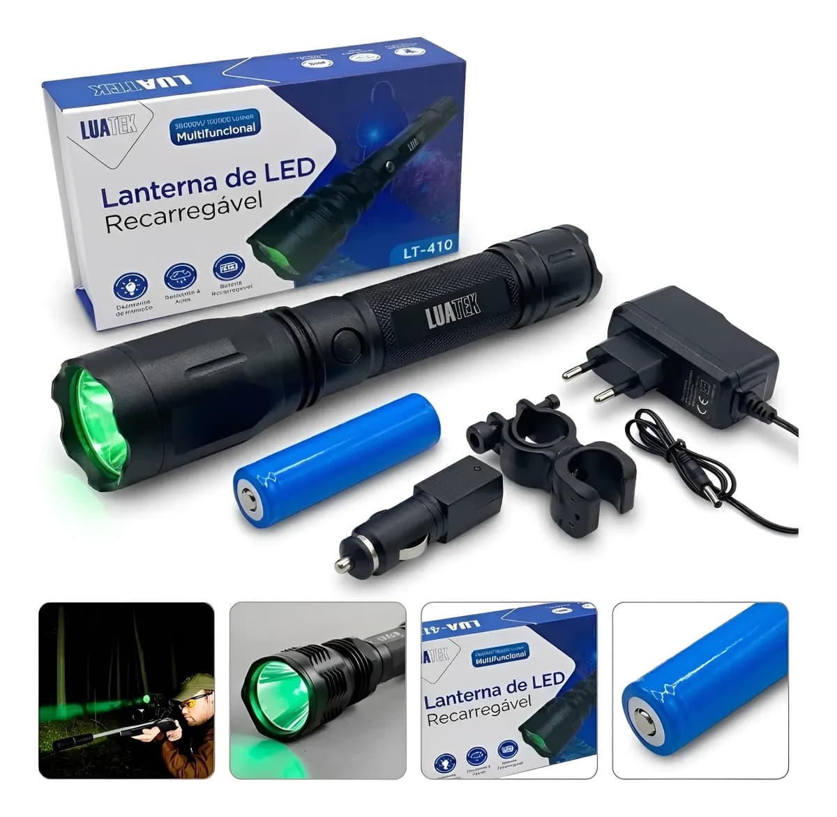 Lanterna De Caça Verde Com Suporte Para Espingarda 58000w