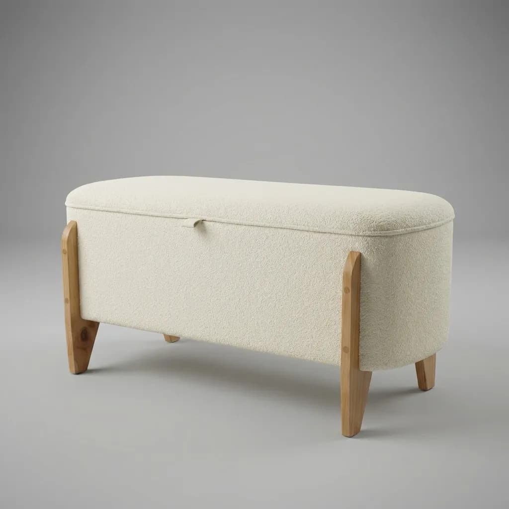 Sapateira Baú Bouclé Off White 120cm Recamier Organizador