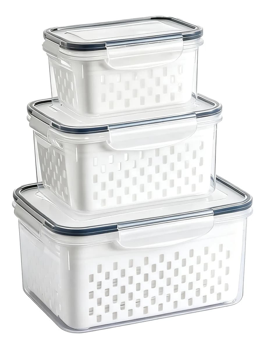 Kit 3 Organizadores Geladeira Alimentos Vegetais Com Tampas