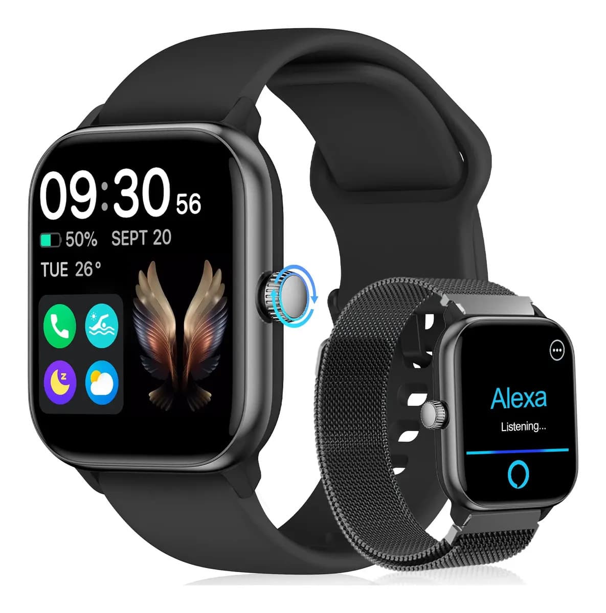 Relógio Inteligente Smartwatch Alexa Chamadas Bluetooth NOVANTE Preto Digital Feminino Masculino Esportivo Notificações Instantâneas Agua IP68 350mAh 1.85 AMOLED Com Codificador Monitor Cardíaco Spo2