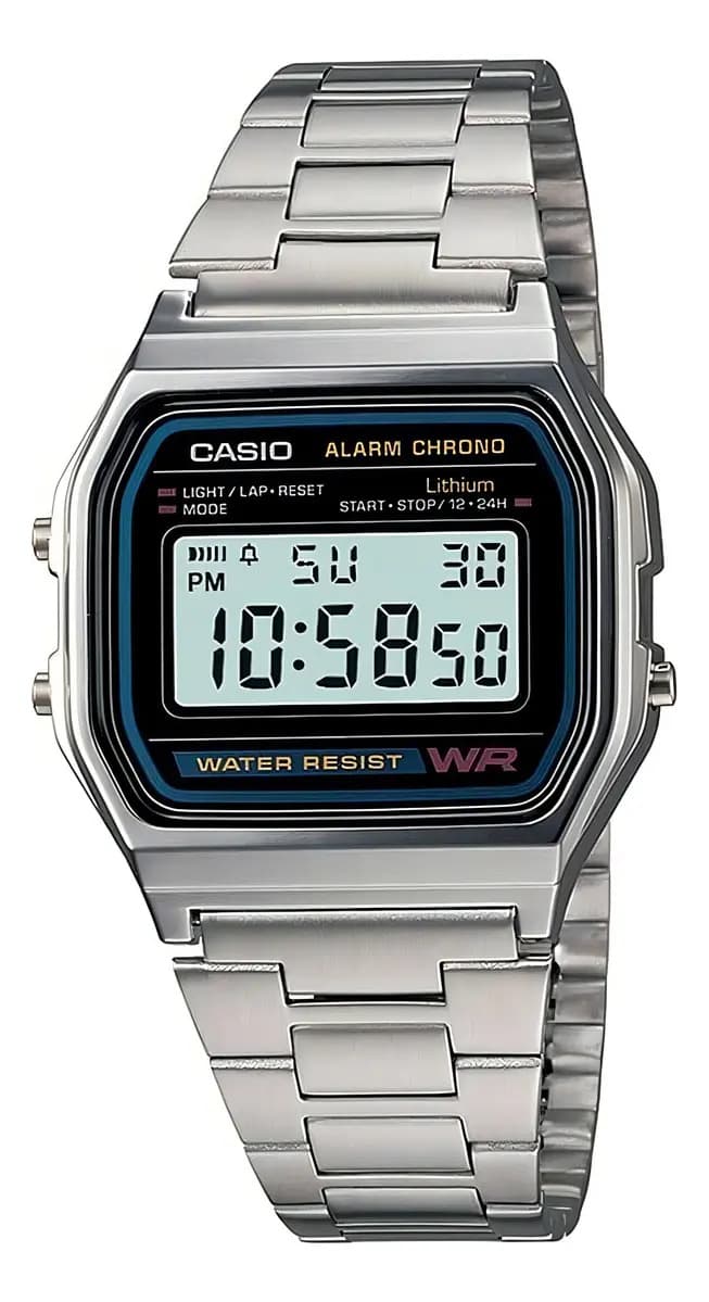 Relogio Casio Unissex Vintage Prata - A158wa-1df Correia Prateado Bisel Prateado Fundo P
