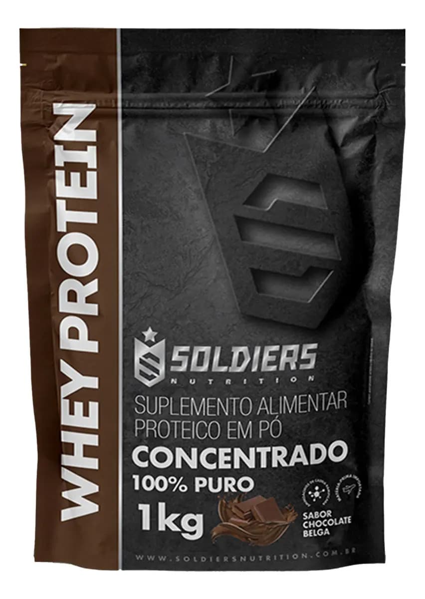 Whey Protein Concentrado 1kg Sabor Chocolate Belga Soldiers Nutrition Rico em Proteína Treino
