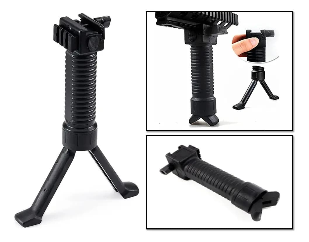 Front Grip 2em1 Bipé Retrátil Tático Punhal Rifl De Airsoft Preto