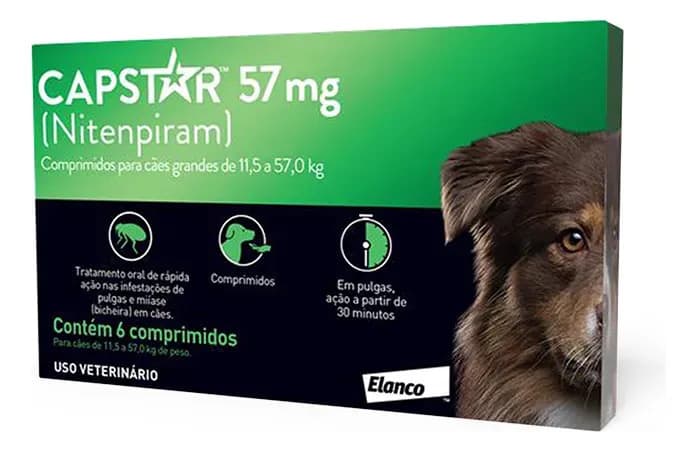 Capstar 57mg 6 Comprimidos Antipulgas Para Cães 11 A 57kg