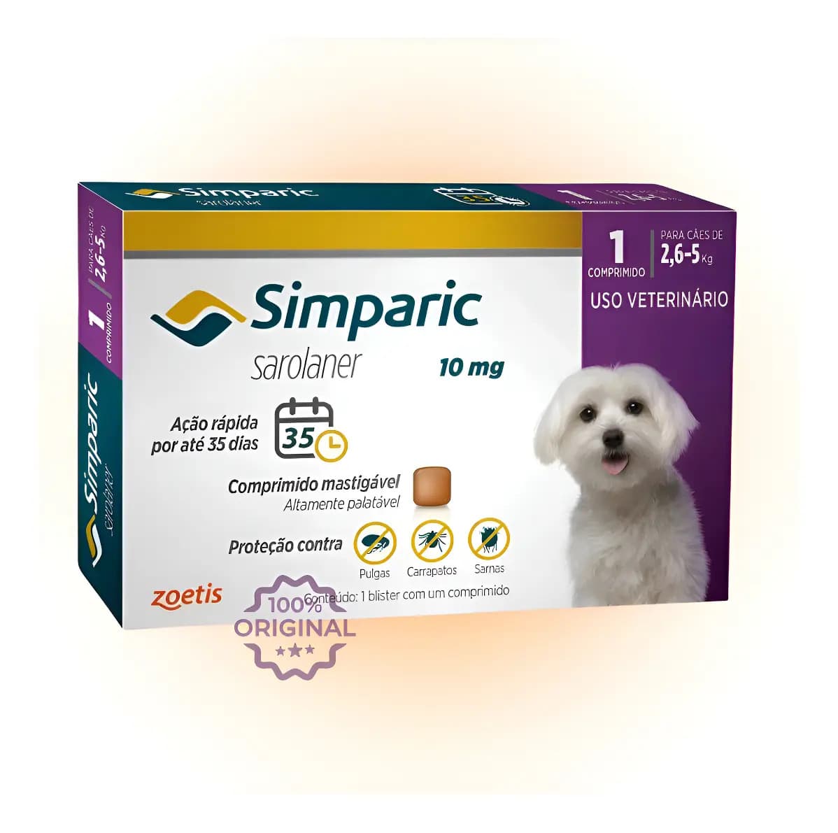 Antipulgas Simparic 10mg 2,6 A 5kg C/1 Comprimido Original