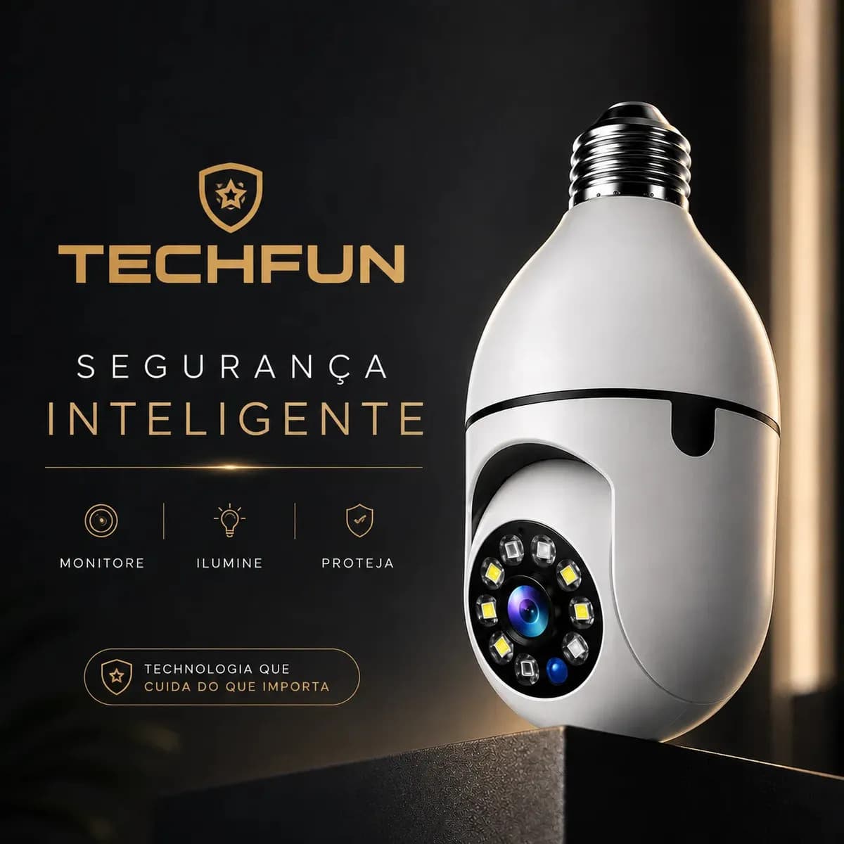 Câmera de Segurança Lâmpada Techfun Wi-Fi PTZ 1080p com Visão Noturna e Áudio Duplo
