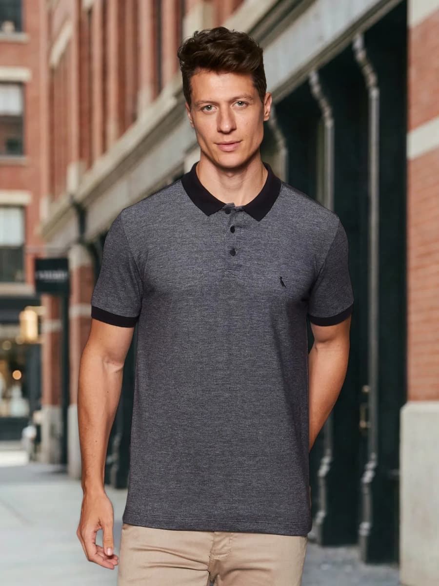 Polo Slim Piquet Denim Rsv Reserva