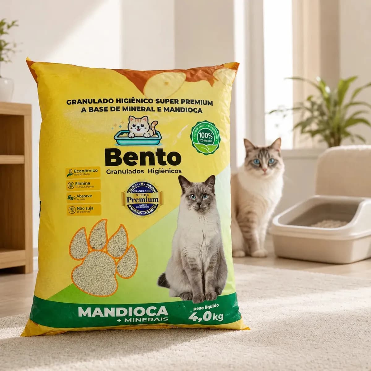 Areia Higiênica Granulado Para Gatos 4kg Mandioca + Minerais Super Premium Controle De Odores Alta Absorção Econômica Biodegradável Não Suja Patinhas Rende Mais Banheiro Sanitário Pet Premium Gato