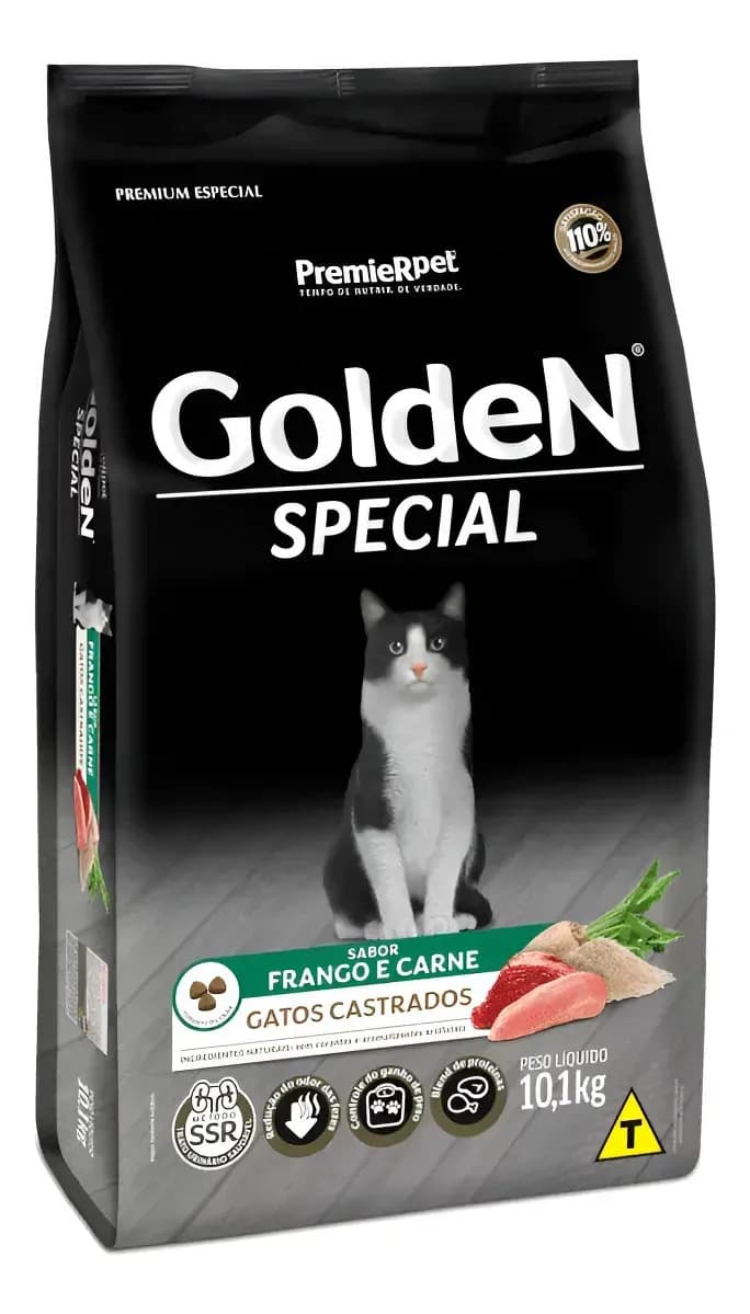 Ração Golden Premium Especial Castrado Carne Frango Gato Adulto 10,1kg