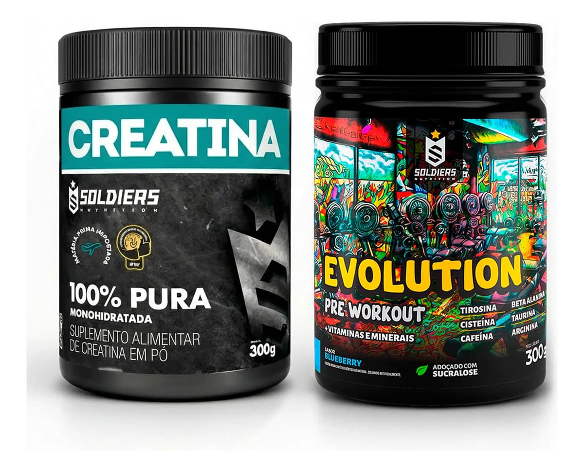 Kit: Creatina 300g + Pré-treino Evolution 300g Soldiers Nutr
