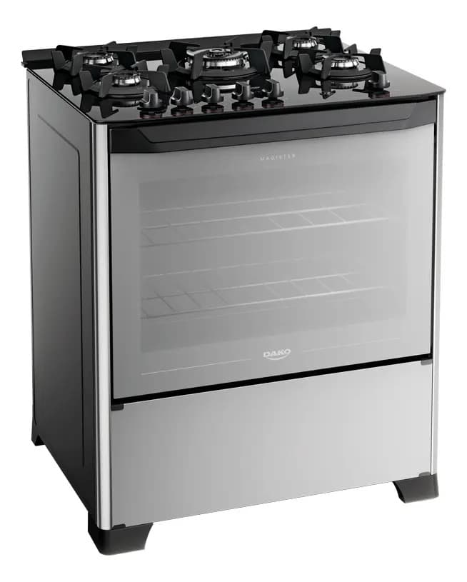 Fogão 5 Bocas Dako Magister Style Com Frente Espelhada Mesa de Vidro e Tripla Chama Bivolt