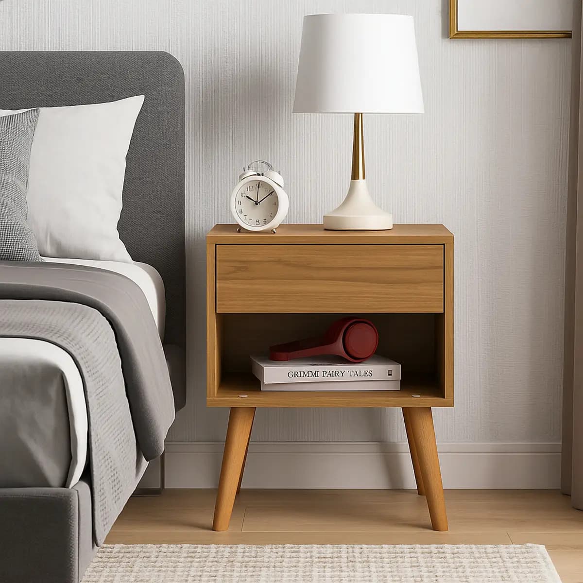Mesa De Cabeceira Com Pés Marrom Claro 1 Gaveta MDF Robel