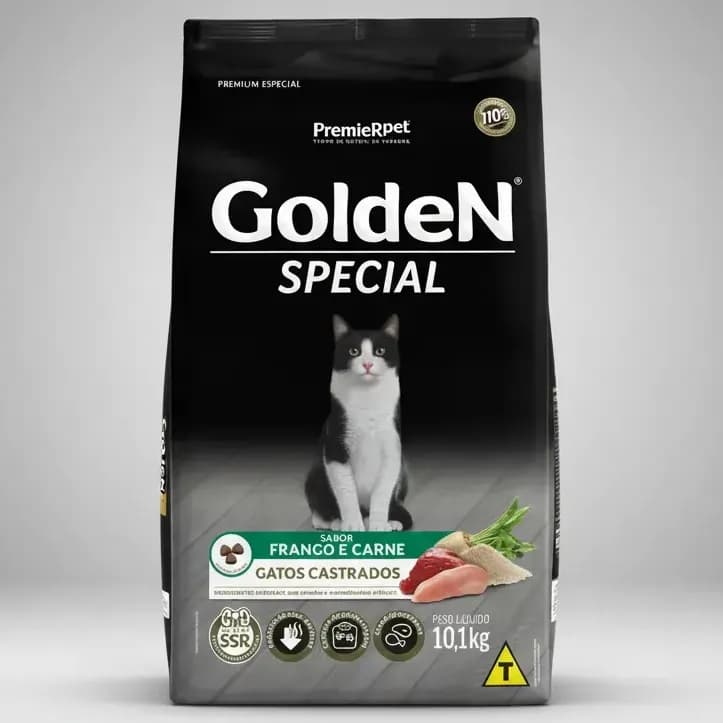 Racao Golden Gatos Special Castrados Sabor Frango E Carne 10.1 Kg
