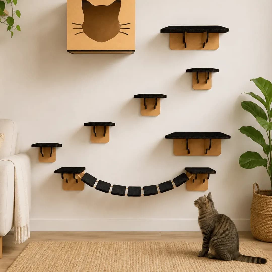 Playground Para Gato 8 Peças Nicho Ponte Prateleiras Degraus Mdf Cru G