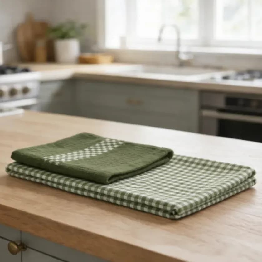 Kit 2 Panos De Prato Algodão 70x45cm Cor Verde- Atoalhado Verde