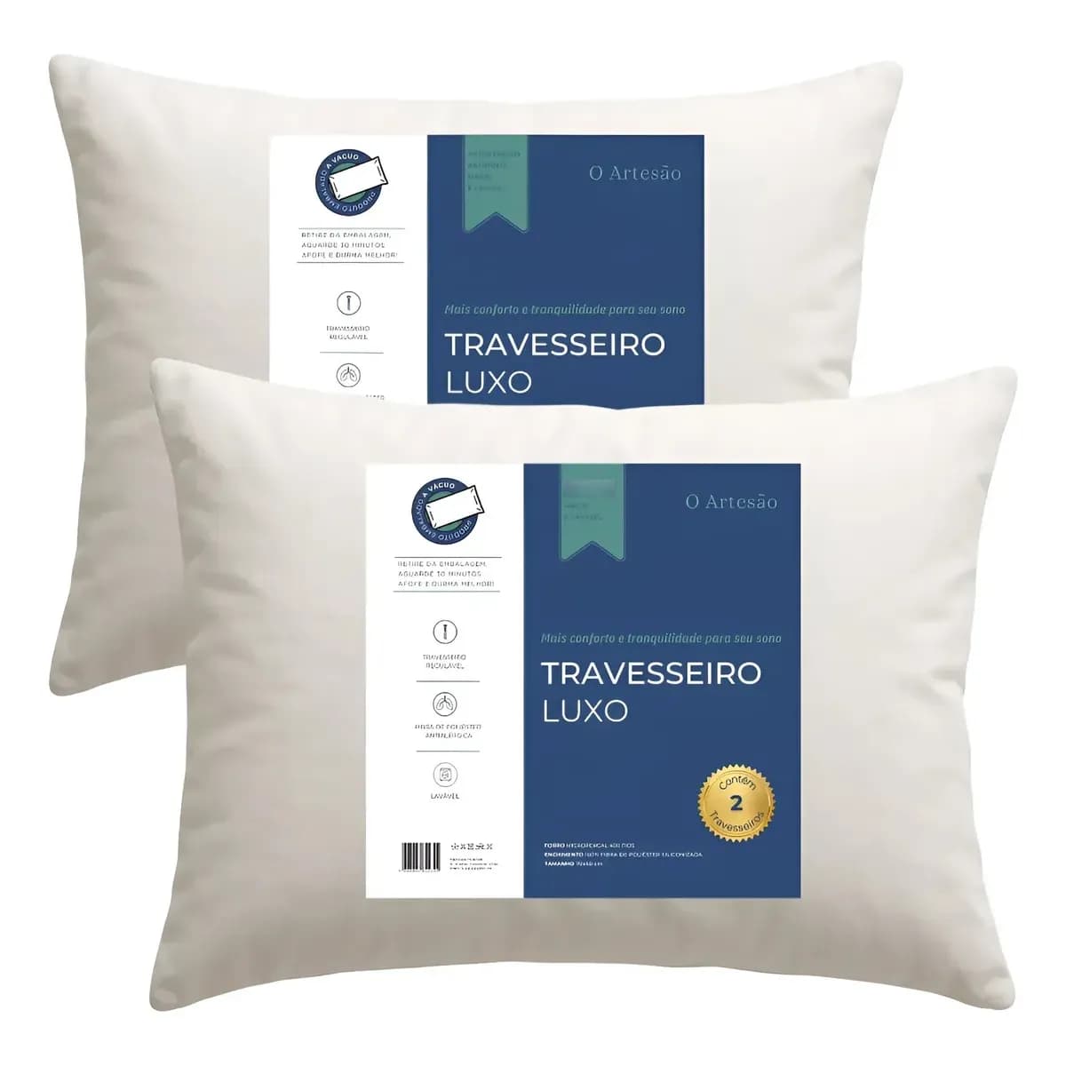 Kit 2 Travesseiro Antialérgico Regulável Lavável Fibra 50x70 Branco