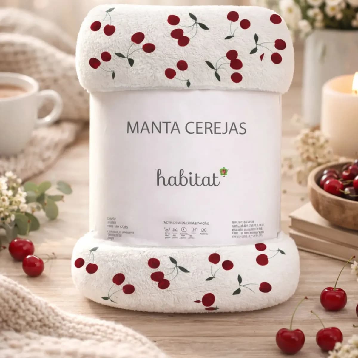 Manta Casal Macia Quentinha Microfibra Antialérgica Cereja Cereja 1.1 G Branca