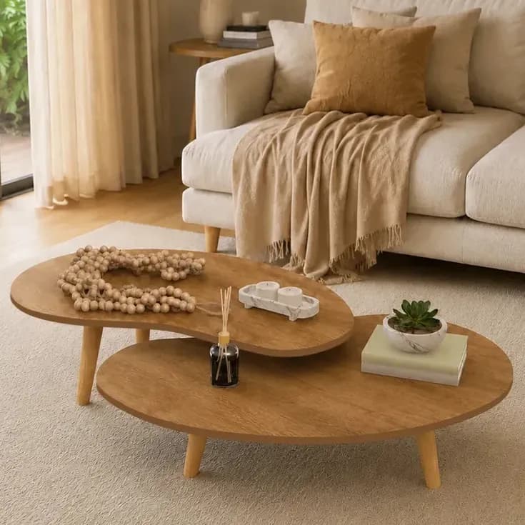 Kit Mesas De Centro Orgânicas Para Sala Mesa De Centro Dupla Freijó 72,5x40cm Com Pés De Madeira
