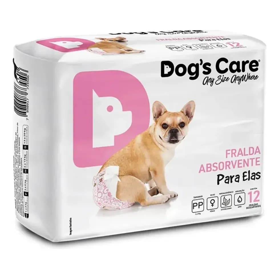 Fralda Higiênica Descartável P/ Cães Fêmea Dogs Care G 12uni