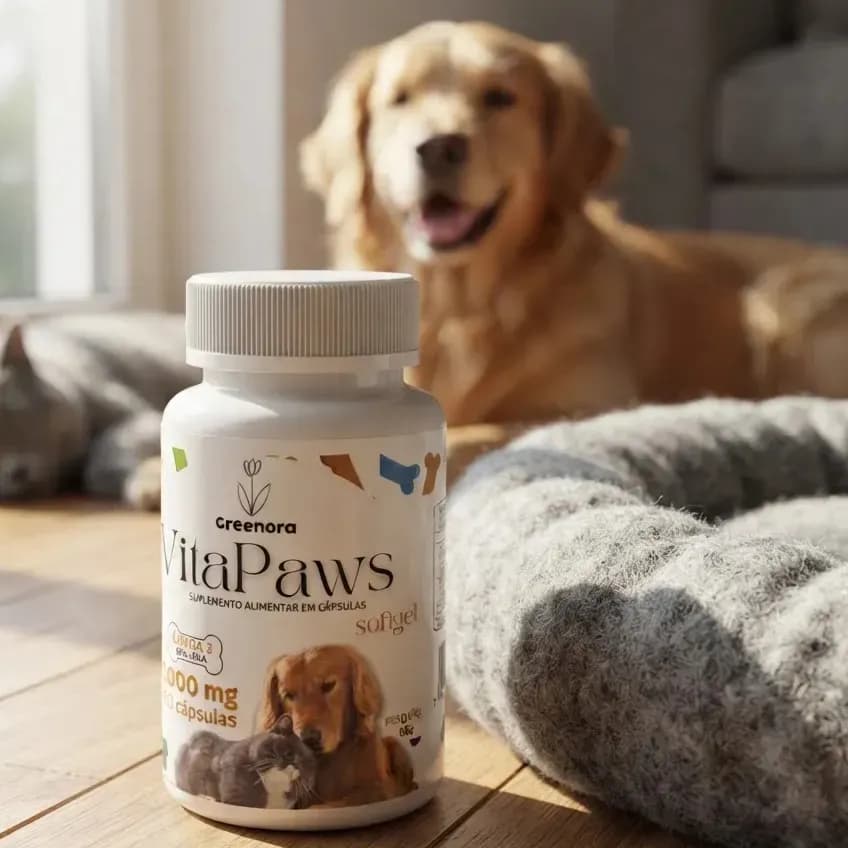 Ômega 3 Greenora para Cães e Gatos 1000mg EPA DHA Sabor Salmão 60 Cápsulas