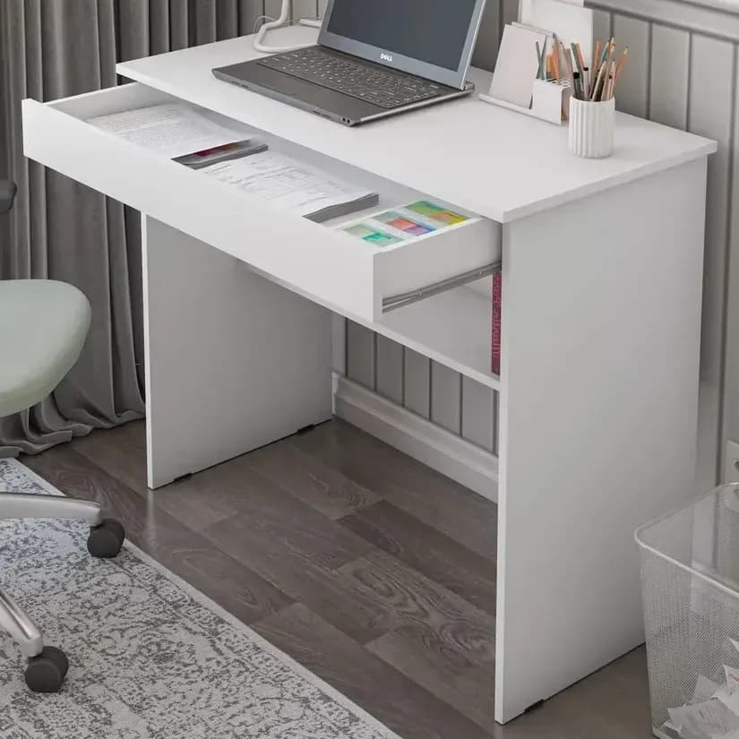 Mesa Compacta Premium Sala Quarto Com Gaveta Computador Branco
