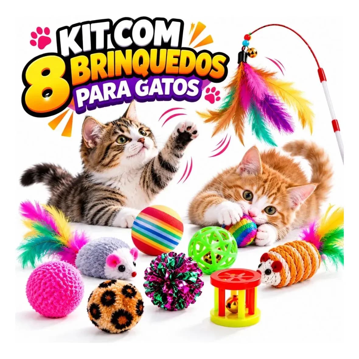 Kit 8 Brinquedos Interativos Para Gato Com Varinha Diversão