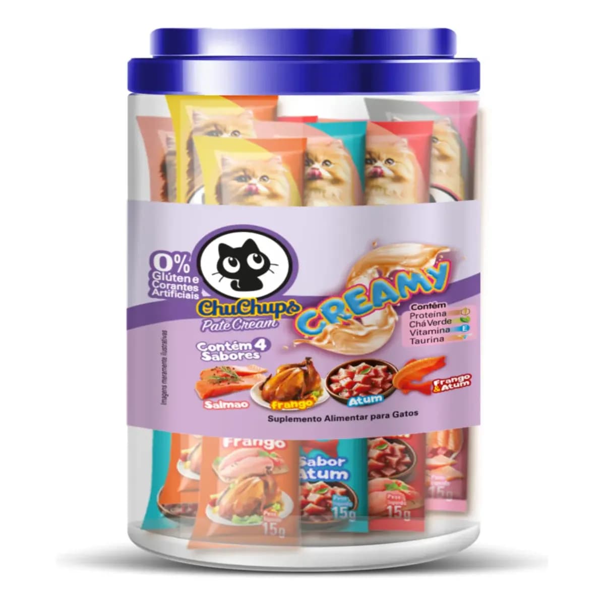 Petisco Gatos Chuchups Creamy Pote 24 Sachês - Zero Glúten
