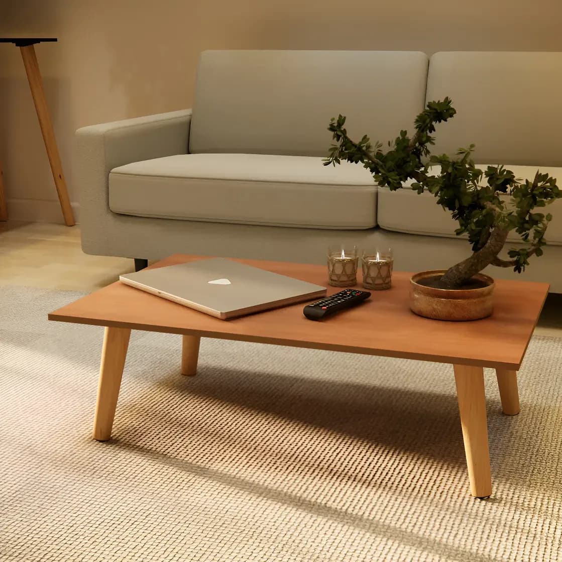 Mesa De Centro Grande 80x42 Retangular Com Pés Em Madeira Cor Freijó