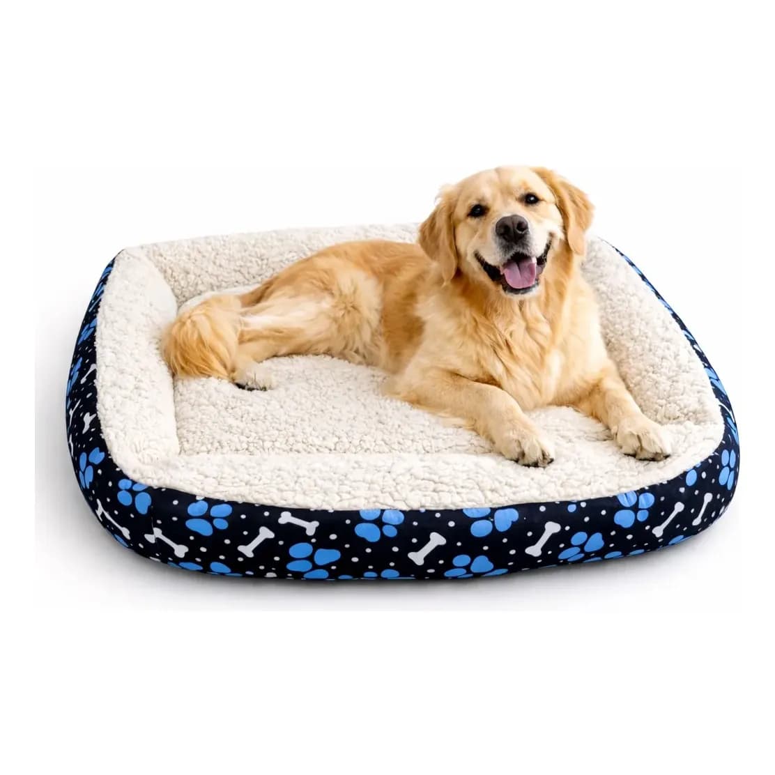Cama Pet Cachorro Grande Impermeável 70x70 Sherpa Lavável Patinha Azul