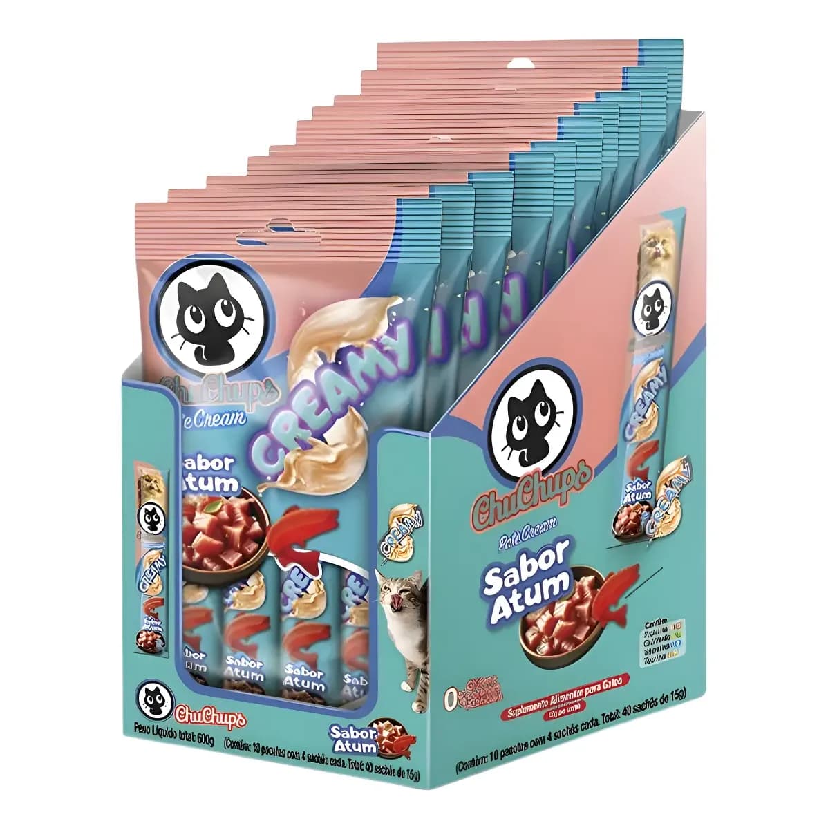 Petisco Cremoso Gatos Tex Chuchups Comida Molhada Atum 40x15g