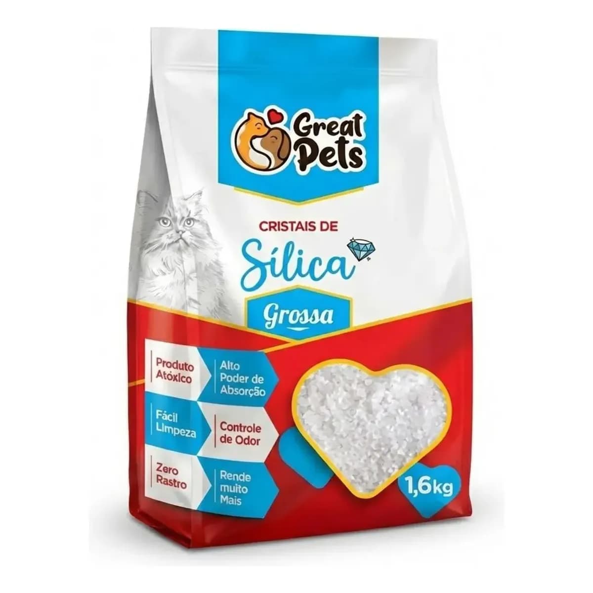 Areia Sílica Grossa Great Pets 1,6kg Cristais Higiênicos Para Gatos