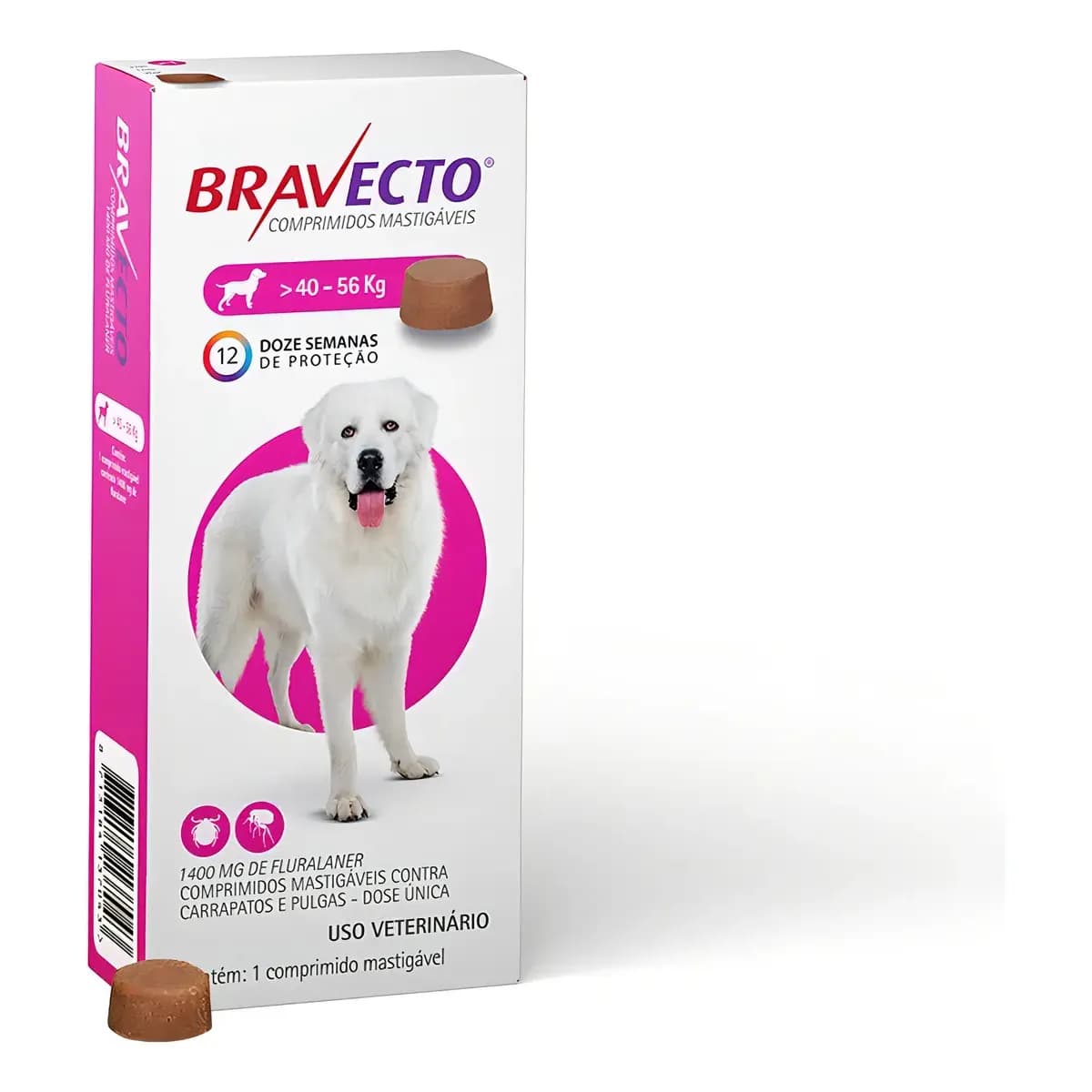 Bravecto MSD 40 a 56kg Antipulgas Carrapatos Cães Comprimido 1 msd