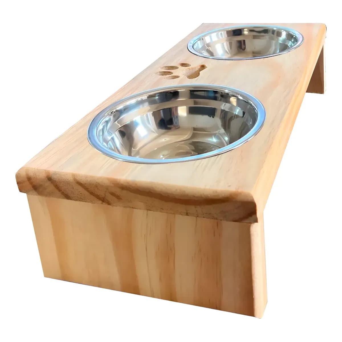 Comedouro P/ Gato Cachorro Pet Elevado Duplo 2 Potes Madeira Madeira Pinus