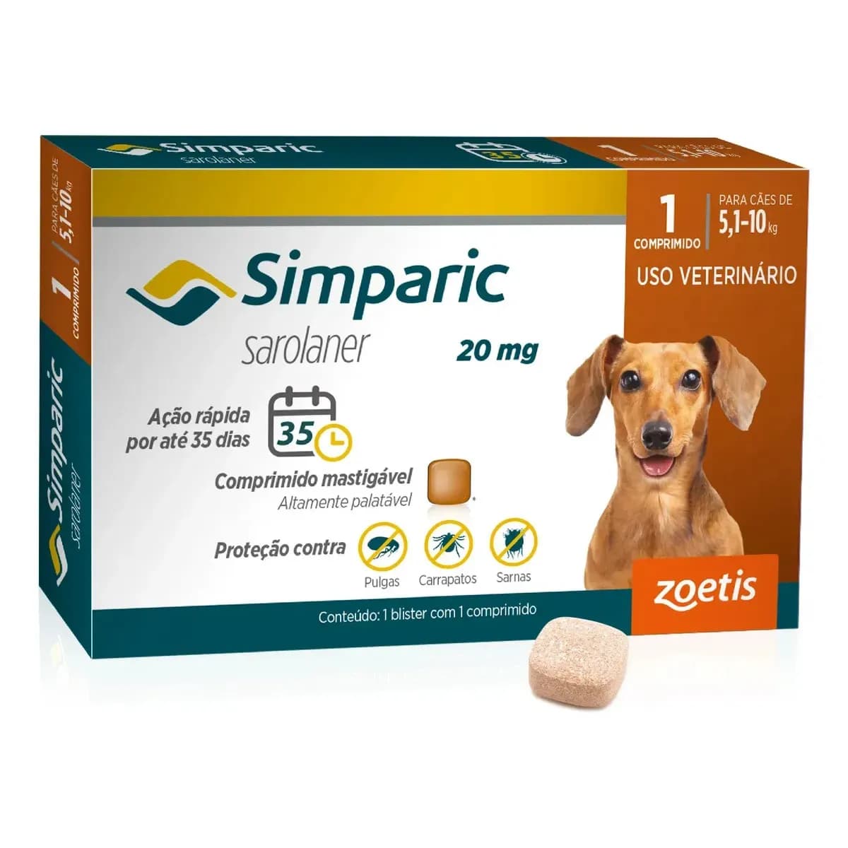 Simparic 20mg Antipulgas Cães 5 A 10kg 1 Comprimidos Zoetis