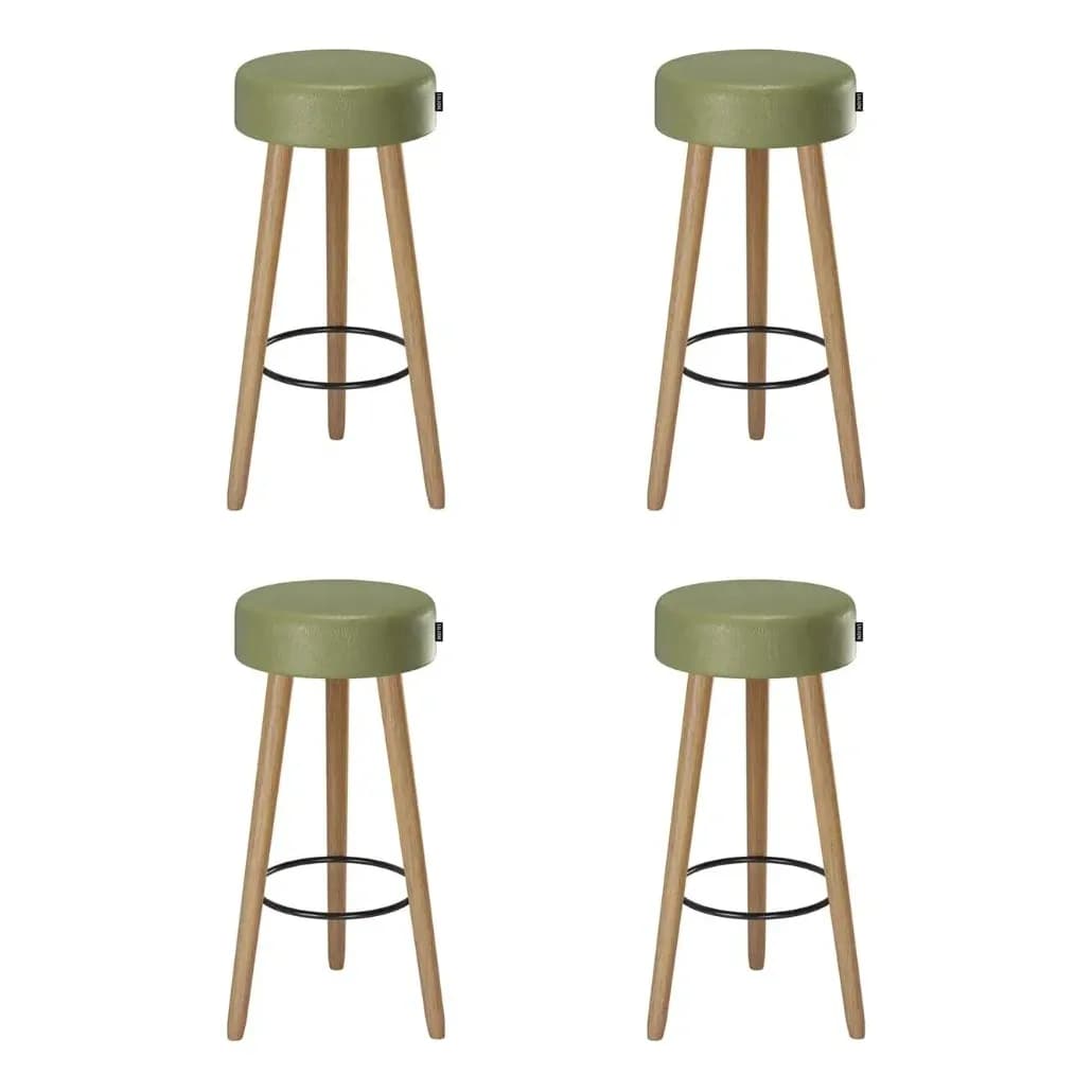 Banqueta Alta Estofada Pés Palito Kit 4 Hong Sint Verde Pintura Epóxi