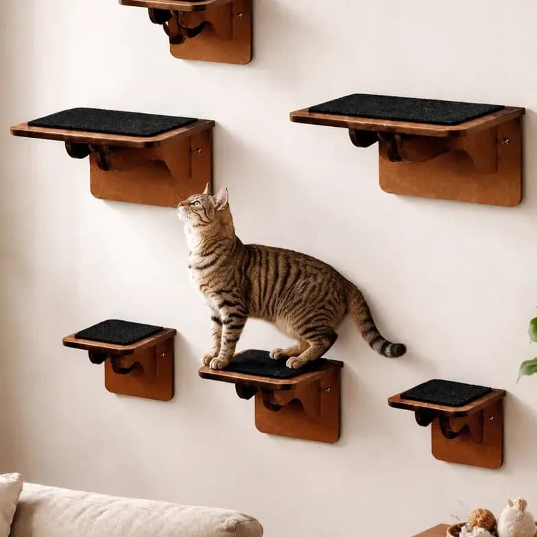 Kit 6 Degraus Playground Gato Parede Suporte 10kg Montado Mdf Médio
