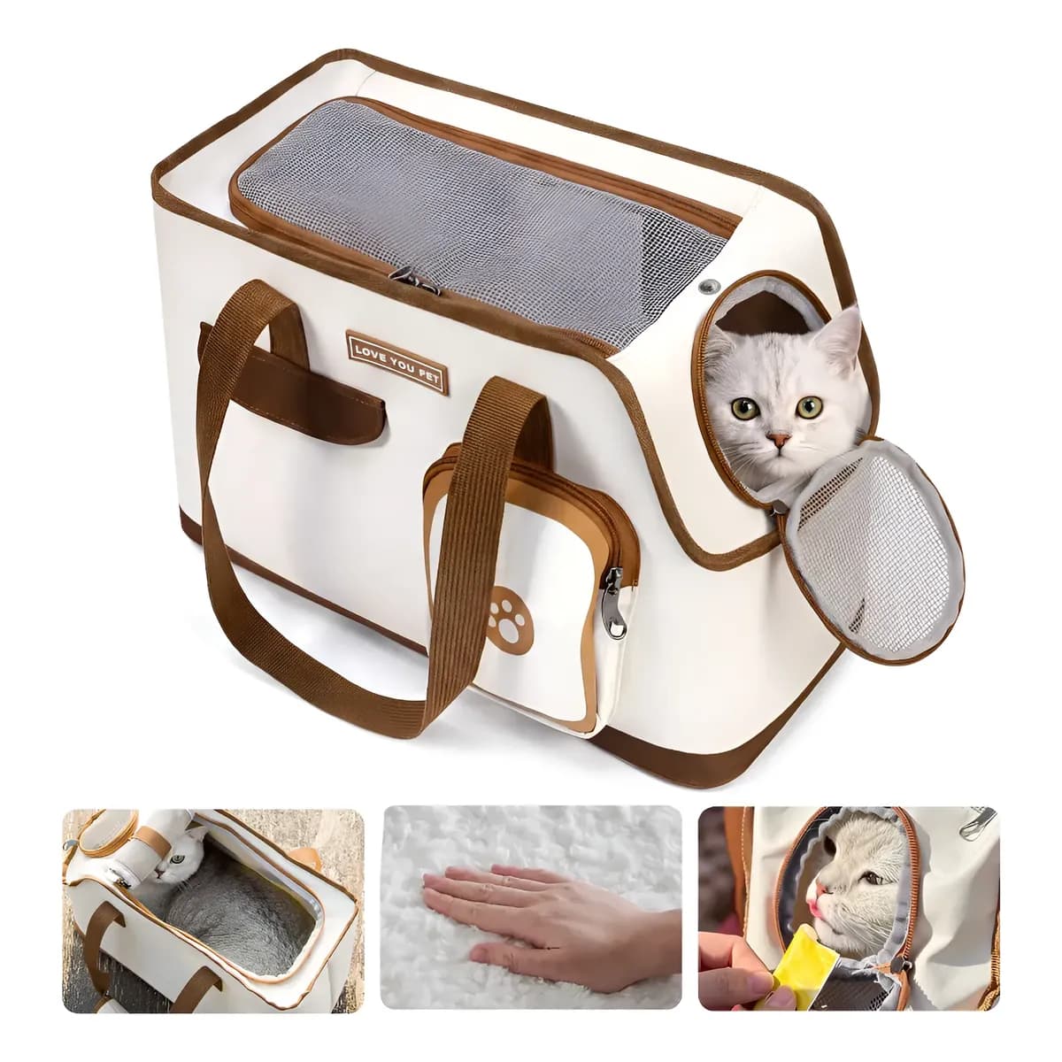 Bolsa Pet Transporte Cachorro Gato Avião Carro Viagem Bege