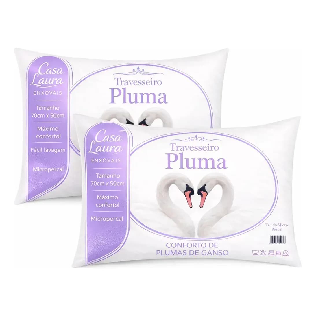 Kit 02 Travesseiro Antialérgico Pluma De Ganso 70cm X 50cm Cor Branco