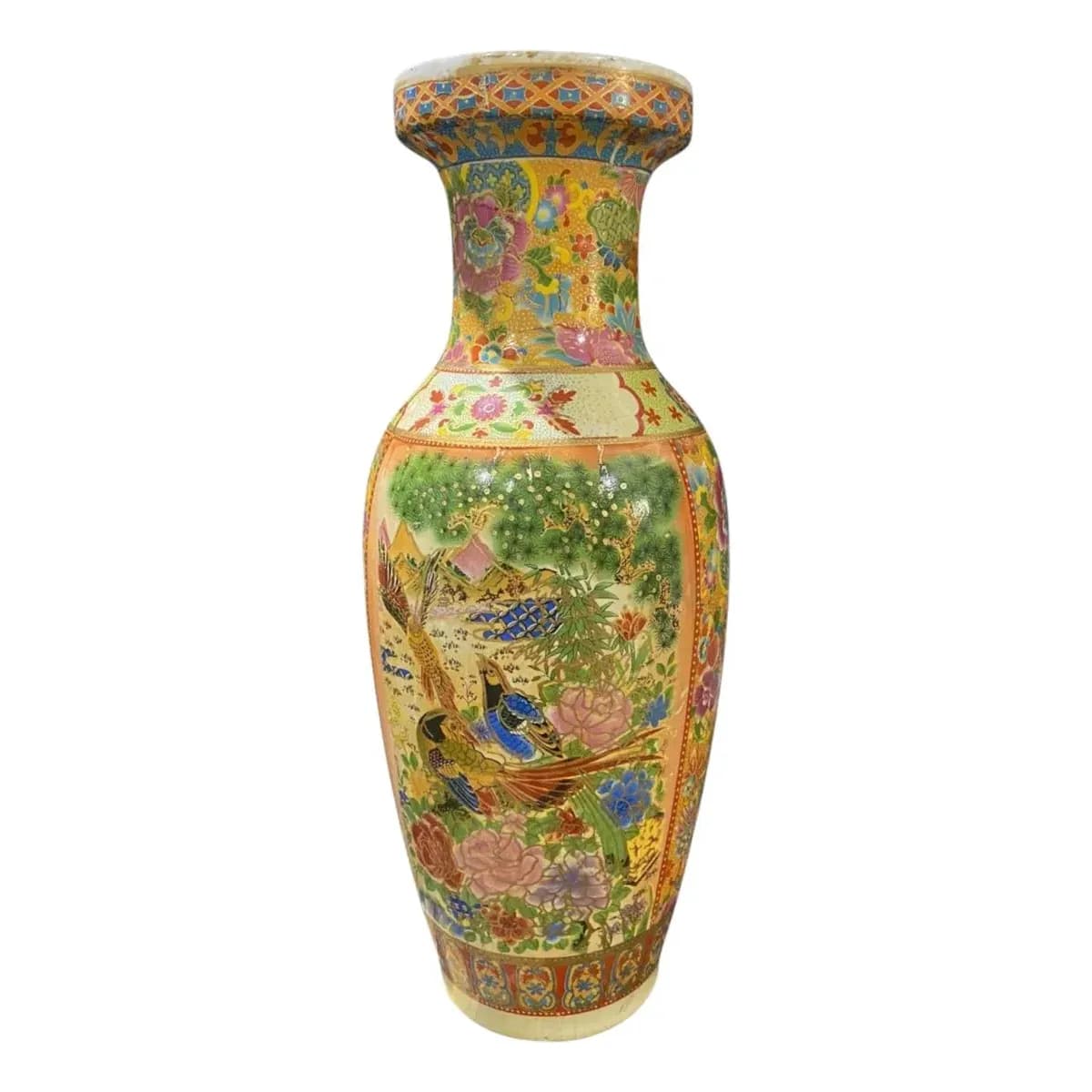 Vaso Decorativo Cerâmica Estilo Oriental Nakasaki Bege 35x16x16