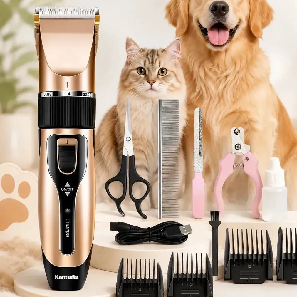 Máquina Tosa Pet Kamufla Profissional Silenciosa Bivolt + Kit Completo com Alicate Unha Cães Cachorro Gato