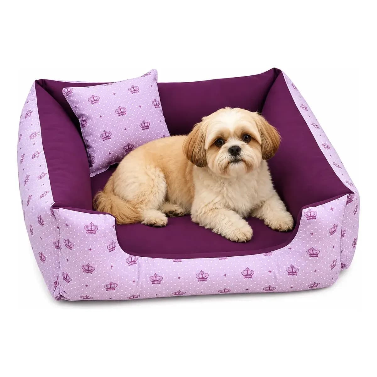 Cama Pet Pequeno Caminha Para Caes E Gato Cachorro Filhote Cor Vinho Coroa