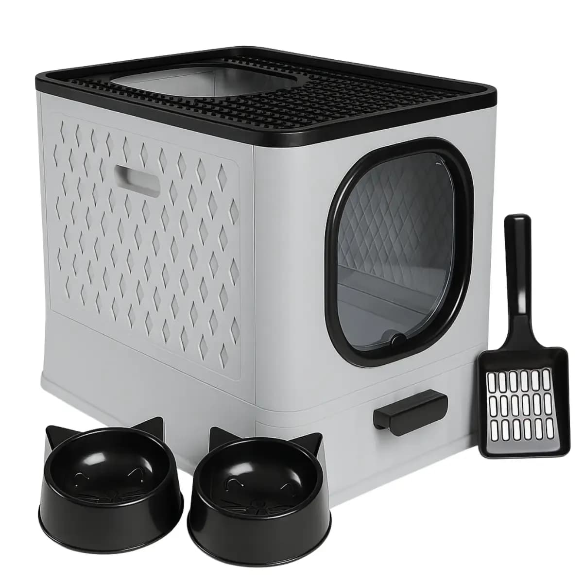 Caixa De Areia Para Gatos Fechada Furba Sandbox Grande Luxo Cor Cinza Hannover Home