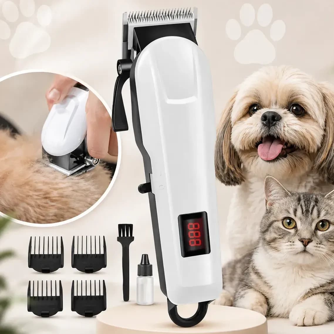 Maquina De Tosa Cachorro Gato Aparador Profissional Sem Fio Branco 127/220v