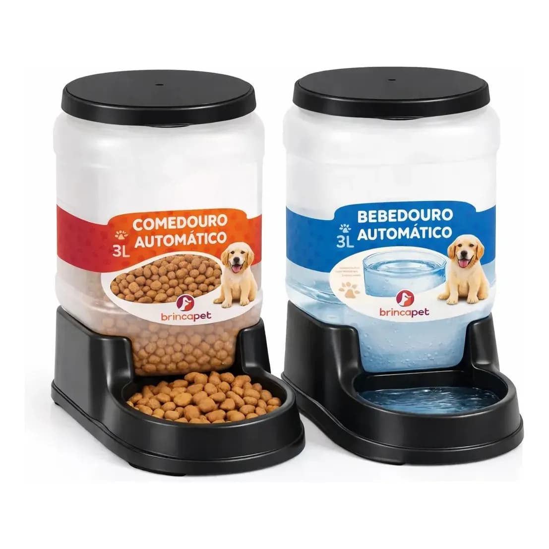 Kit Comedouro Bebedouro Cachorro Gato Pet 3l Automático Preto
