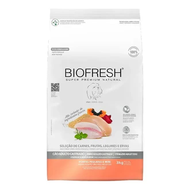 Ração Biofresh Cães Castrados Raças Pequenas E Mini Hercosul Super Premium 3kg