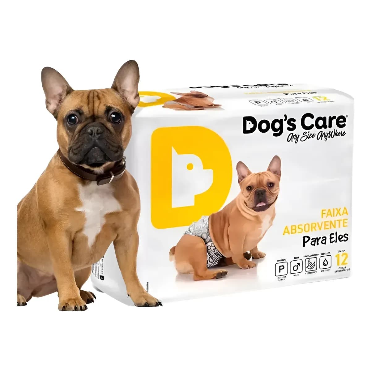 Fralda Higiênica Cachorro Macho P M - 12 Un Descartável Pets Branco M