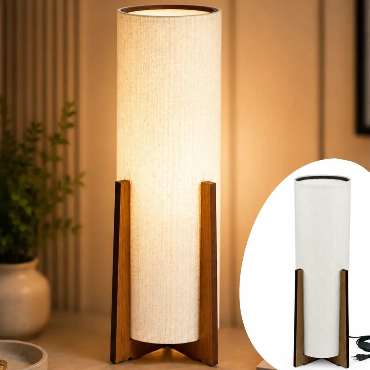 Luminária Abajur Atlas Chão Quarto  De Madeira Mdf Imbuia Cru Imbúia