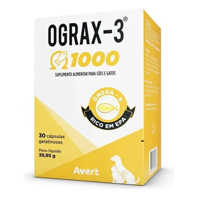 Suplemento Cães Gatos Avert Ograx-3 1000 30 Cápsulas